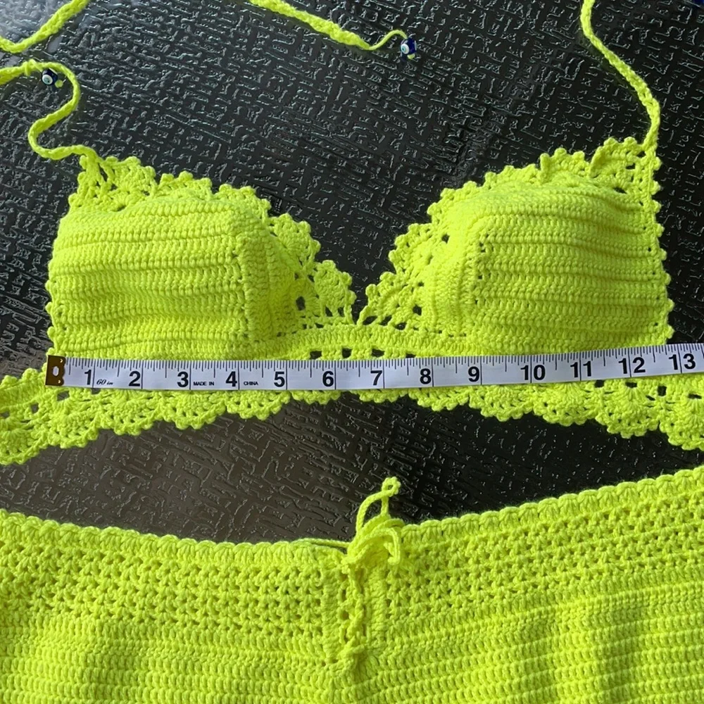 Neon Yellow Handmade Crochet Bikini Set – 100% Cotton – Adjustable S-M-L